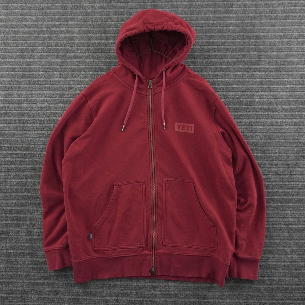 YETI Full Zip Hoodie Mens Large Red Tonal Logo Outdoor Fleece Sweatshirt